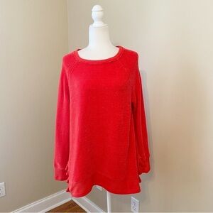 Soft Surroundings Ruffle Chenille Bright Coral Bonita Sweater - Large